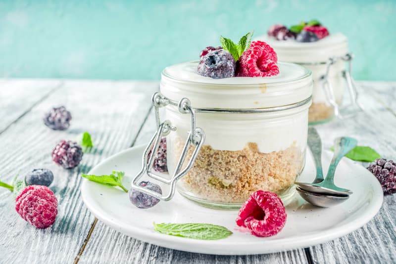 Cheesecake In Portioned Jars With Summer Berries
